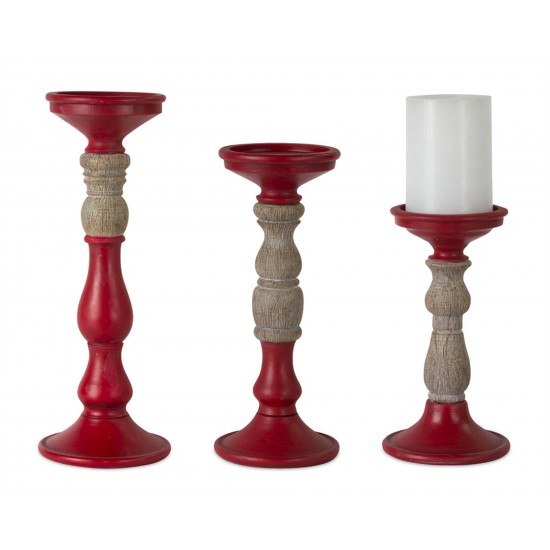 Candle Holder (Set Of 3) 8.5"H, 10.5"H, 12.5"H Resin, Red, Brown