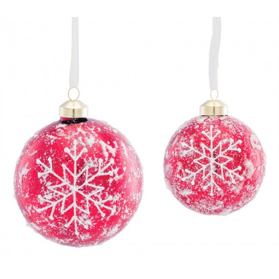 Ball Ornament (Set Of 6) 3"D, 4"D Glass, Red, White