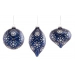 Ornament (Set Of 6) 4.5"H, 4.75"H, 6"H Glass, Blue, Silver