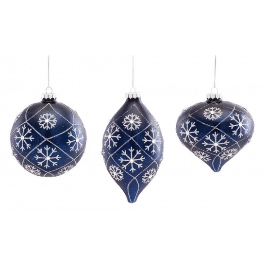 Ornament (Set Of 6) 4.5"H, 4.75"H, 6"H Glass, Blue, Silver