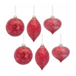 Ornament (Set Of 6) 4.5"H, 4.75"H, 6"H Glass, Red, White