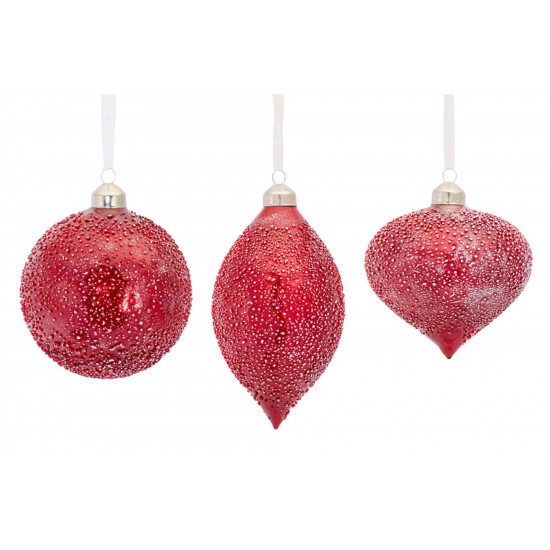 Ornament (Set Of 6) 4.5"H, 4.75"H, 6"H Glass, Red, White