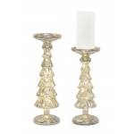 Led Candle Holder (Set Of 2) 12"H, 14"H Glass 6 Hr Timer