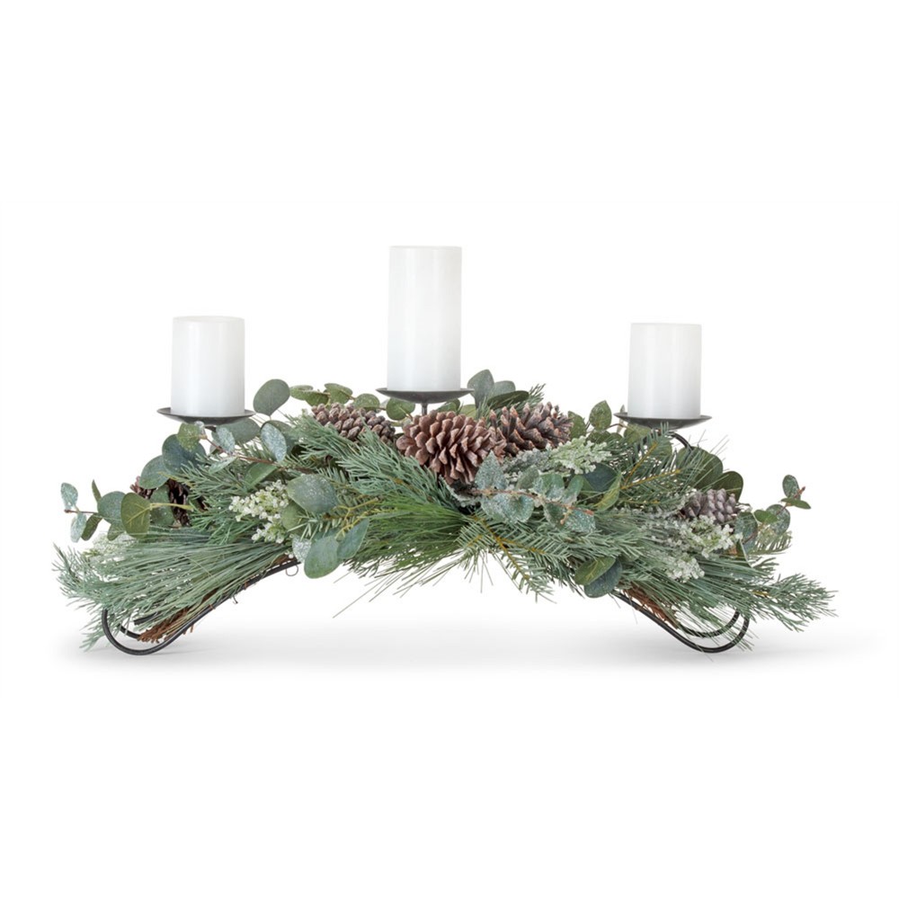 Pine & Eucalyptus Centerpiece 31"L x 11.5"H Plastic/Polyester (Fits 3" Candles)