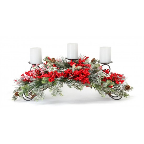 Pine And Berry Centerpiece 31"L x 12"H Plastic/Foam (Fits 3" Candles)