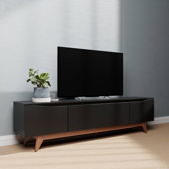 Salle 72.63" TV Stand with Solid Wood Legs in Black Pro Touch