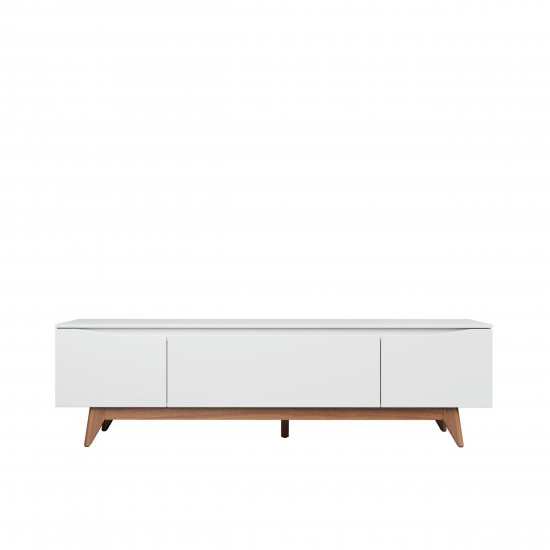 Salle 72.63" TV Stand with Solid Wood Legs in White Gloss