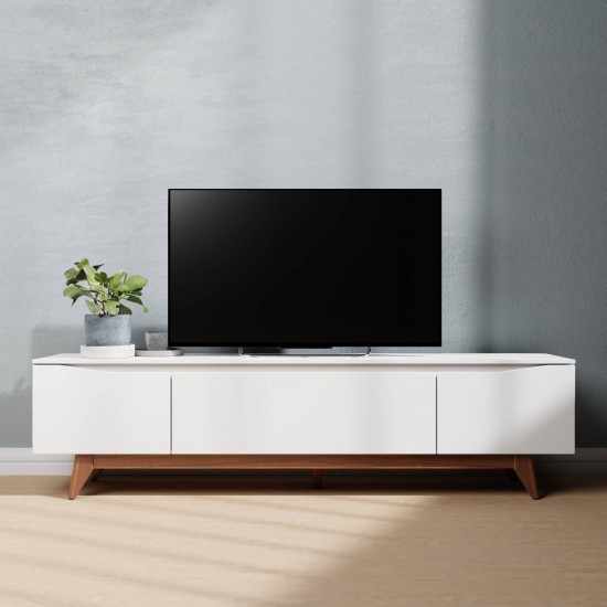 Salle 72.63" TV Stand with Solid Wood Legs in White Gloss