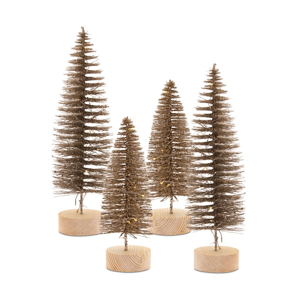 Tree With Led (Set Of 4) 10.75"H, 14"H Plastic 6 Hr TimerBrown, Silver