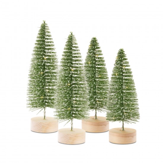 Tree With Led (Set Of 4) 10.75"H, 14"H Plastic 6 Hr TimerGreen, White, Brown