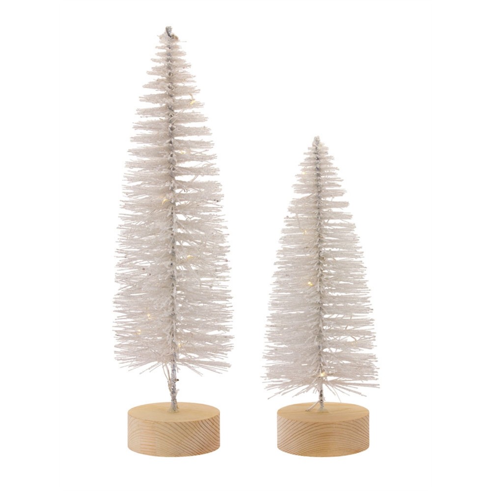 Tree With Led (Set Of 4) 10.75"H, 14"H Plastic 6 Hr TimerWhite, Brown