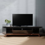 Salle 86.41" TV Stand with Solid Wood Legs in Black Pro Touch