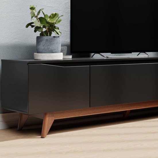 Salle 86.41" TV Stand with Solid Wood Legs in Black Pro Touch