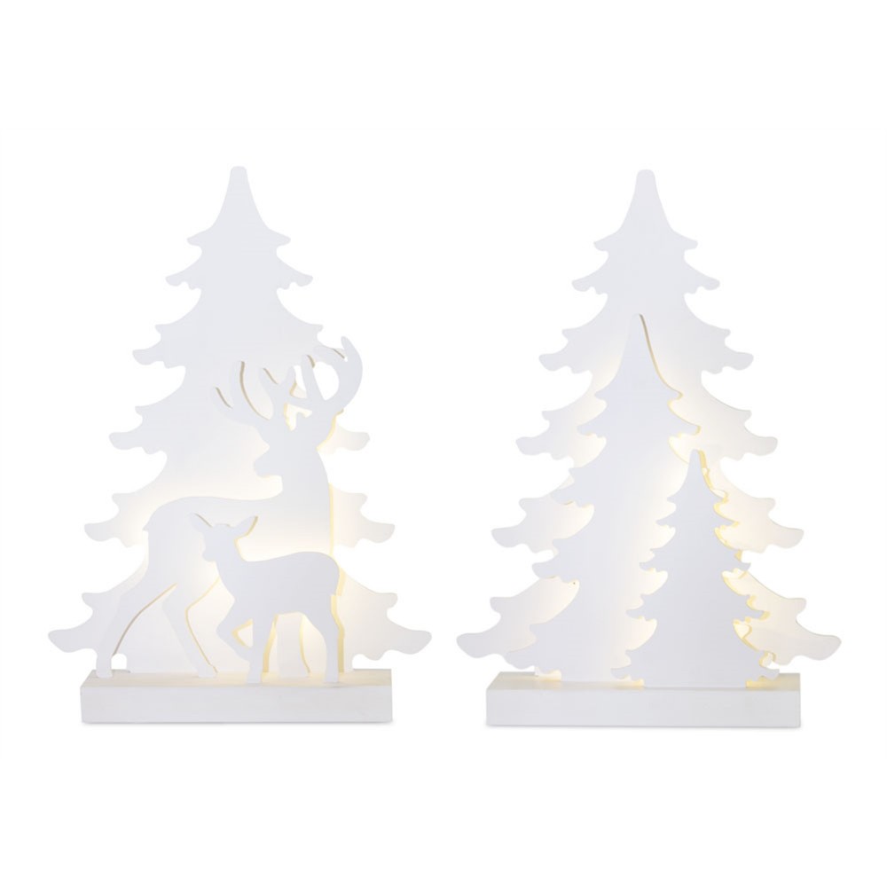 Led Tree And Deer (Set Of 2) 16"H Polyester/Mdf 6 Hr Timer