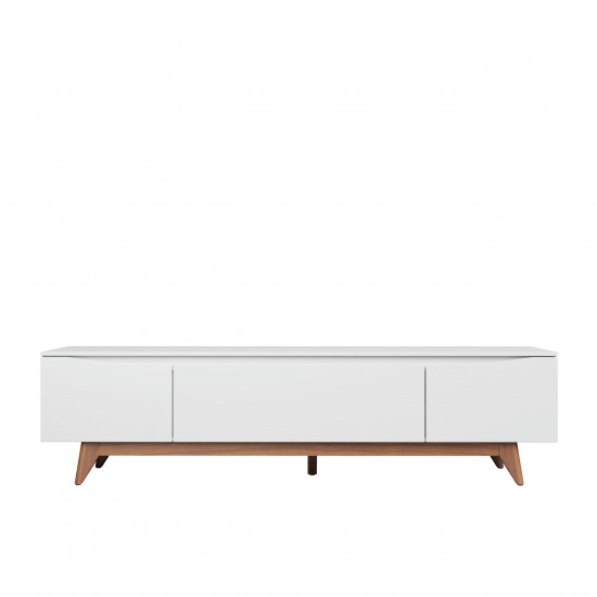 Salle 86.41" TV Stand with Solid Wood Legs in White Gloss