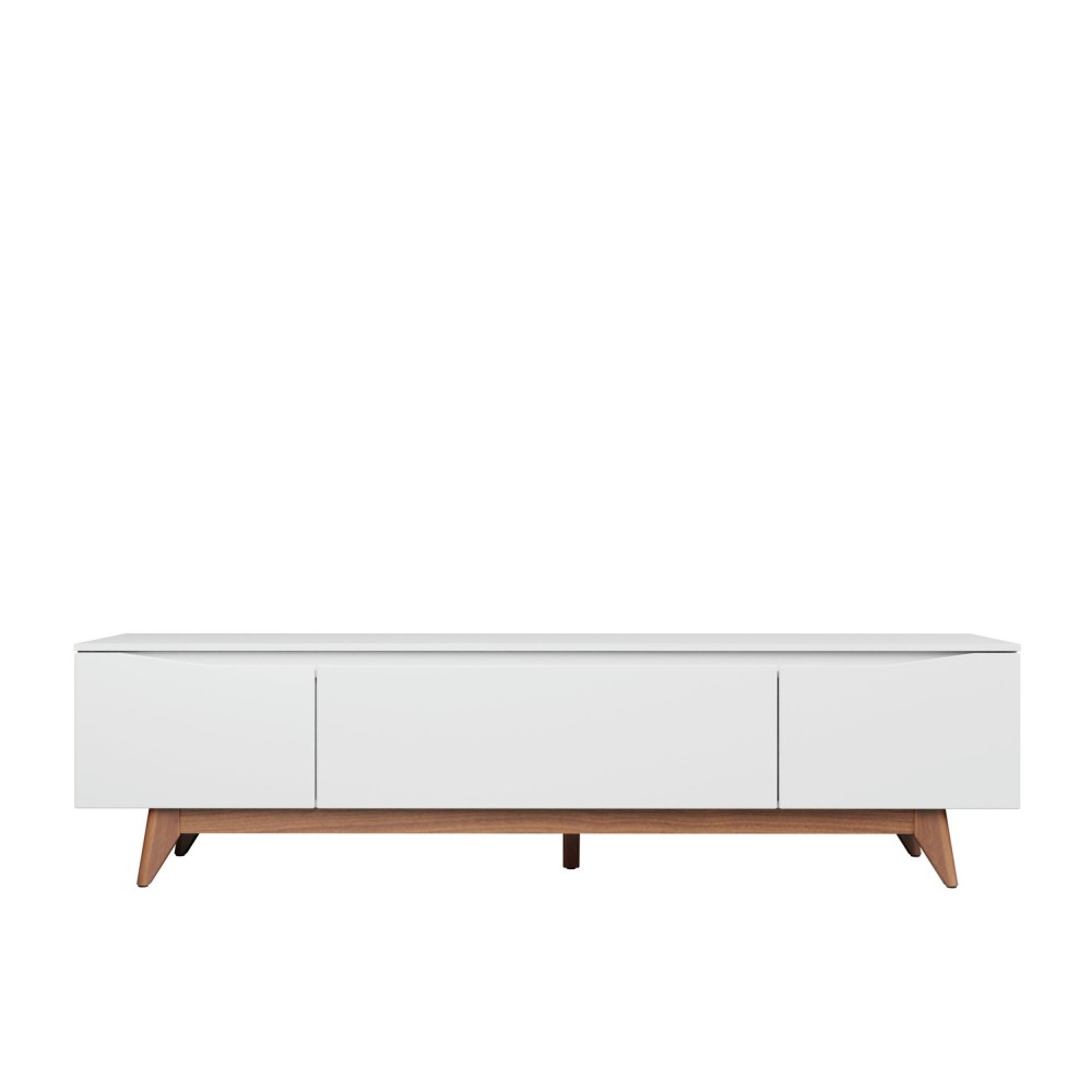 Salle 86.41" TV Stand with Solid Wood Legs in White Gloss