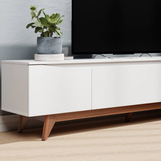 Salle 86.41" TV Stand with Solid Wood Legs in White Gloss