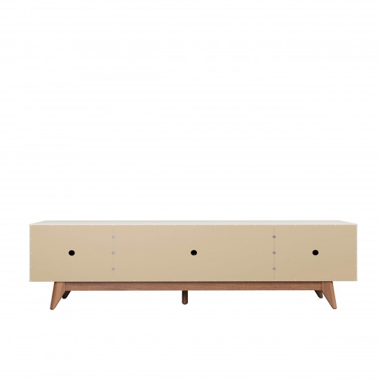 Salle 86.41" TV Stand with Solid Wood Legs in White Gloss