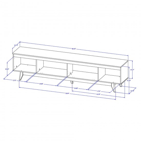 Salle 86.41" TV Stand with Solid Wood Legs in White Gloss