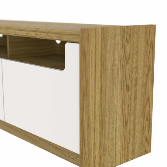 Munoz 72.83" TV Stand with 3 Compartments and Media Shelves in Off White Gloss