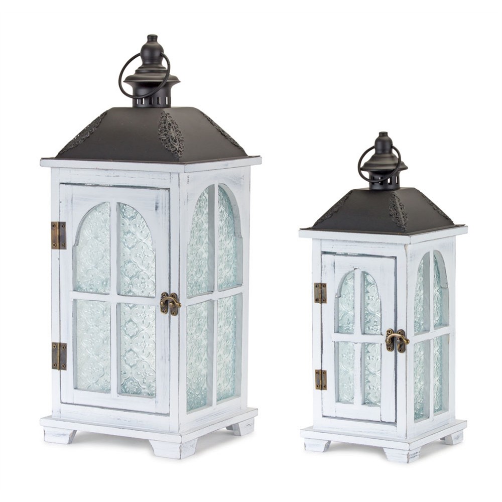 Lantern (Set Of 2) 14.5"H, 19.25"H Wood/Metal