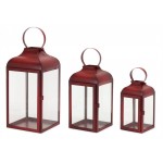 Lantern (Set Of 3) 10"H, 12.75"H, 16"H Iron/Glass, Red, Clear