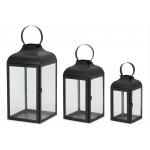 Lantern (Set Of 3) 10"H, 12.75"H, 16"H Iron/Glass, Black, Clear