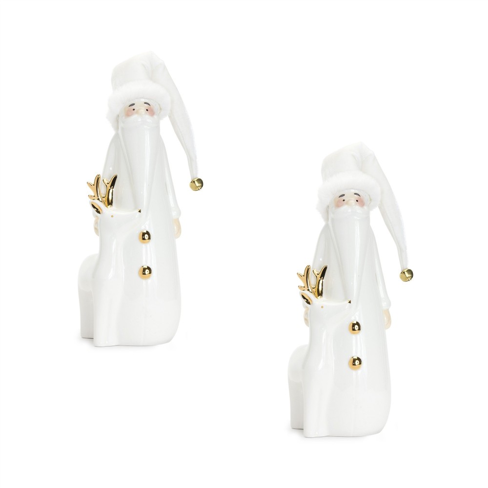 Santa And Deer 12"H (Set Of 2) Clay