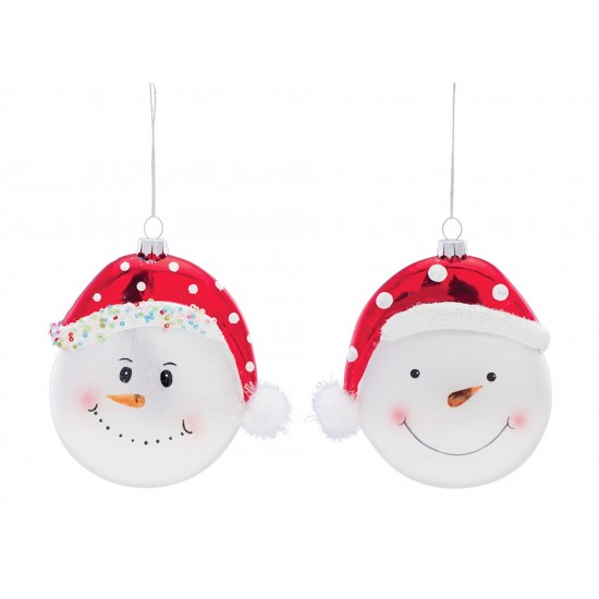 Snowman W/Hat Ornament (Set Of 6) 5"H Glass