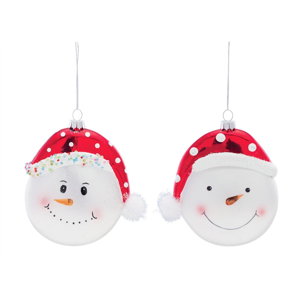 Snowman W/Hat Ornament (Set Of 6) 5"H Glass