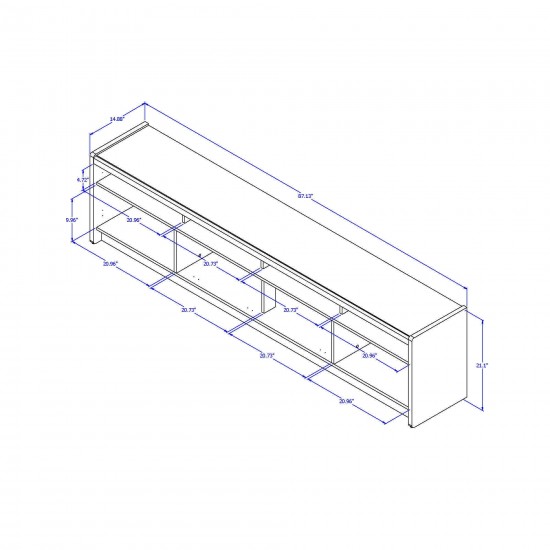 Munoz 87.12" TV Stand with 3 Compartments and Media Shelves in Off White Gloss