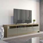 Munoz 87.12" TV Stand with 3 Compartments and Media Shelves in Grey Gloss