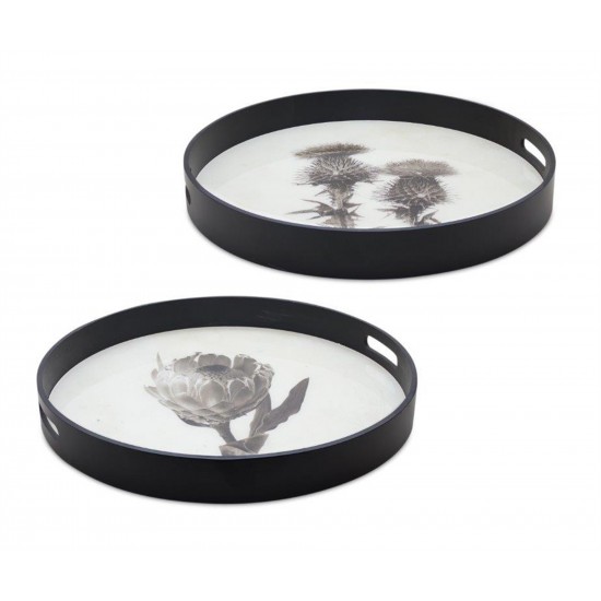 Botanical Tray (Set Of 2) 18"D, 19.25"D Mdf/Glass/Paper