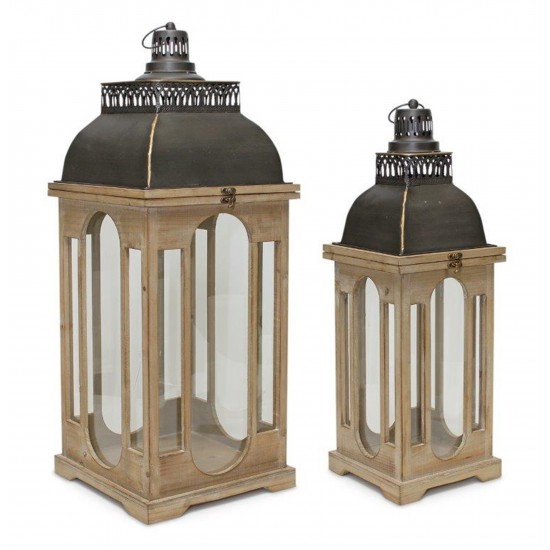 Lantern (Set Of 2) 26.25"H, 32.25"H Iron/Wood/Glass