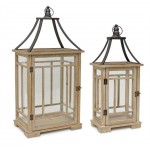 Lantern (Set Of 2) 23"H, 31"H Wood/Metal