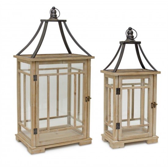 Lantern (Set Of 2) 23"H, 31"H Wood/Metal