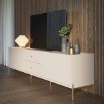 Jasper 72.91" TV Stand with Steel Gold Legs in Off White Matte