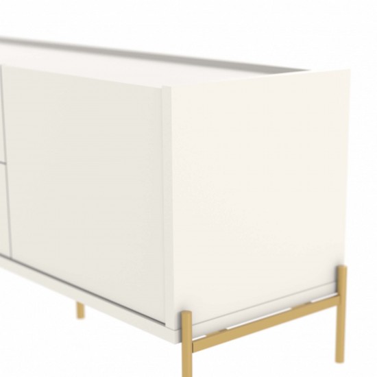 Jasper 72.91" TV Stand with Steel Gold Legs in Off White Matte