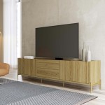 Jasper 72.91" TV Stand with Steel Gold Legs in Oak Pro Touch