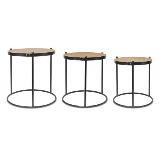 Accent Table (Set Of 3) 14.5"D, 16.25"D, 18.5"D Wood/Metal