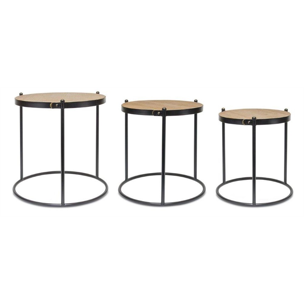 Accent Table (Set Of 3) 14.5"D, 16.25"D, 18.5"D Wood/Metal