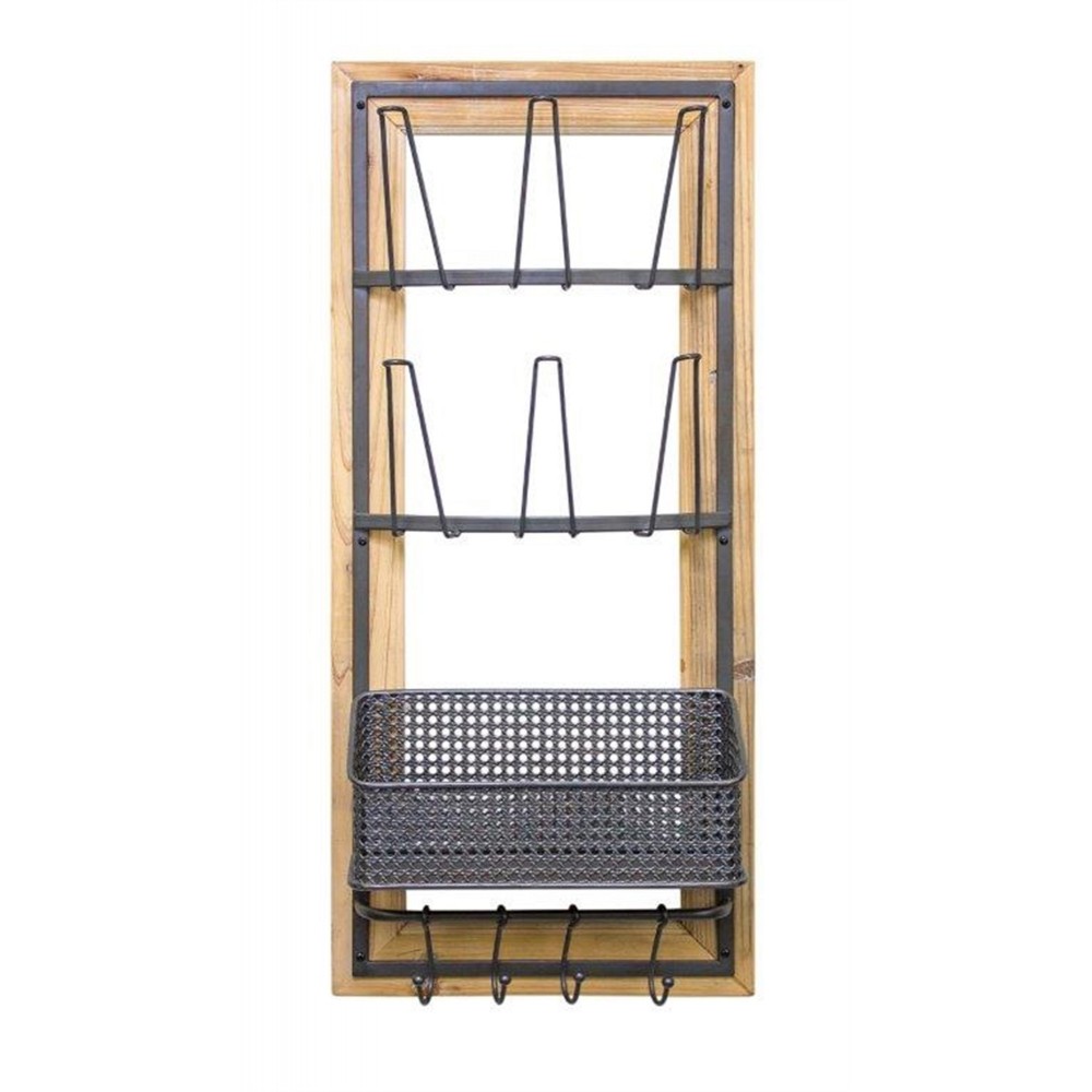Wall Glass Holder With Basket 15.75"L x 35.5"H Wood/Metal Wall Glass Holder With Basket 15.75"L x 35.5"H Wood/Metal