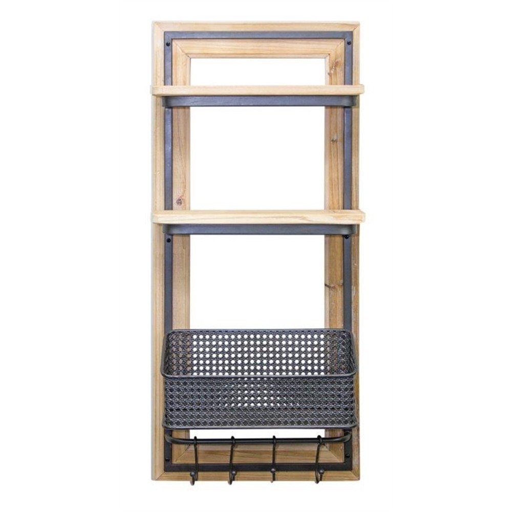 Wall Shelf With Basket 16.75"L x 35.75"H Wood/Metal