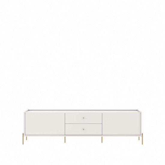 Jasper 86.69" TV Stand with Steel Gold Legs in Off White Matte