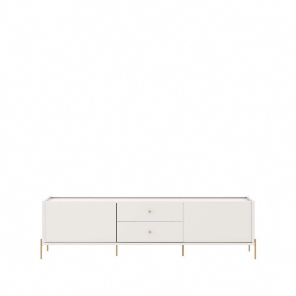 Jasper 86.69" TV Stand with Steel Gold Legs in Off White Matte