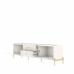 Jasper 86.69" TV Stand with Steel Gold Legs in Off White Matte