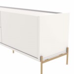 Jasper 86.69" TV Stand with Steel Gold Legs in Off White Matte