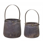 Pail (Set Of 2) 7.5"D x 11.75"H, 9"D x 14"H Wood/Steel, Brown