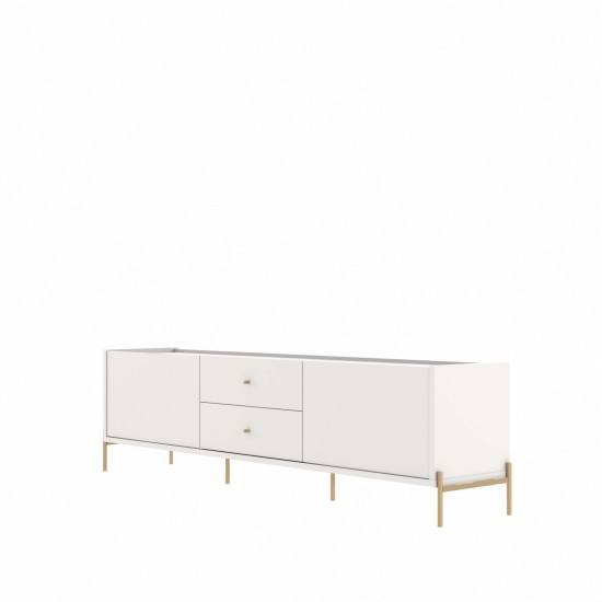 Jasper 86.69" TV Stand with Steel Gold Legs in Off White Matte