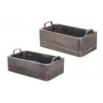 Tray (Set Of 2) 13"L x 7.5"W x 4.75"H, 14.5"L x 9"W x 5.5"H Wood/Steel